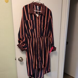 Xhilaration Navy and Orange Striped Top